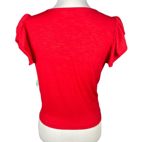 Abound Red V Neck Flutter Sleeve Cropped Blouse Size Large - Picture 4 of 9